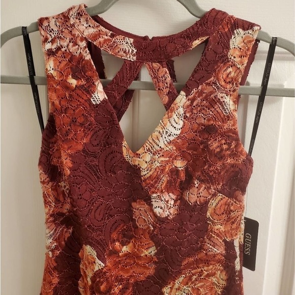 GUESS Women's floral Printed‎ Lace Cutout Dress Red Size 6, 2, 0 new! - Picture 8 of 11